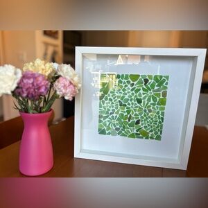 Framed Lake Michigan Beach Glass Green Mosaic Art